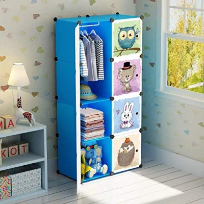 Image of BRIAN &amp; DANY Cartoon Clothes Closet Wardrobe DIY Modular Storage Organizer, Sturdy and Safe for Children, 6 Cubes 1 Hanging Sections, Deeper than Normal (45 cm vs 35 cm) Larger Capacity, Blue