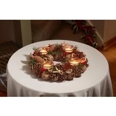 Image of Smart Garden Winter Spice Candle Holder Natural Pinecones, Foliage and Berries 33cm Christmas Table Décor Festive Xmas Decoration