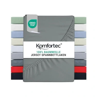 Image of Komfortec Super King Fitted Sheet 100% Cotton, 11 inch (30 cm) Deep Pocket Grey