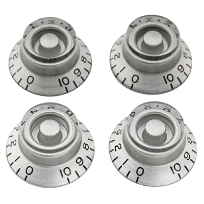 Image of Musiclily Pro Left Handed Metric Size 18 Splines Guitar Bell Top Hat Knobs for Epiphone Les Paul SG Style, Silver (Set of 4)