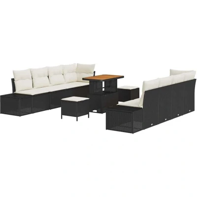 Image of vidaXL 11 Piece Garden Sofa Set with Cushions Black Poly Rattan Acacia