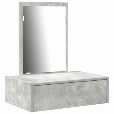 Image of vidaXL Concrete Grey Dressing Table with Mirror, 60x40x70 cm Modern Engineered Wood Vanity Console for Bedroom