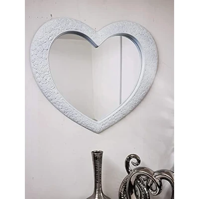 Image of Biznest Large Heart Shape Wall Mirror White Home Decor Living Room