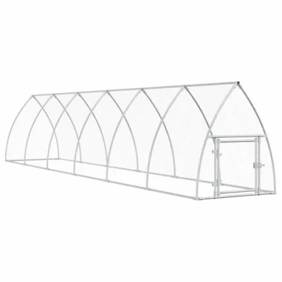 Image of vidaXL Chicken Coop Silver Galvanised Steel Poultry Enclosure 600x105x120 cm with Water Resistant UV Roof &amp; Lockable Door