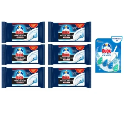Image of 6 Packs of Duck Fresh Brush Refill (6 X 12 Flushable Cleaning Pads) with Active Clean Rim Block