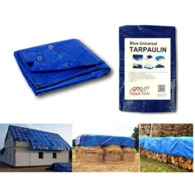 Image of HipperTech® 3m x 4m / 10ft 13ft Blue Waterproof Tarpaulin Tarp Sheet Cover Woven Polyethylene and Laminated = 12m² (10ft 130sq ft) 60 GSM Weight
