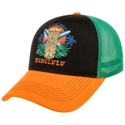 Image of King Kerosin Men&#039;s Cap Trucker Mesh Honolulu Hawaii Tiki Embroidery Stitching Retro Vintage Tropical Snapback Surfer Honolulu, black, One Size