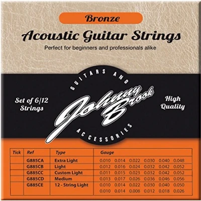 Image of Johnny Brook Set Of 6 Bronze Acoustic Guitar Strings (Extra Light Gauge)