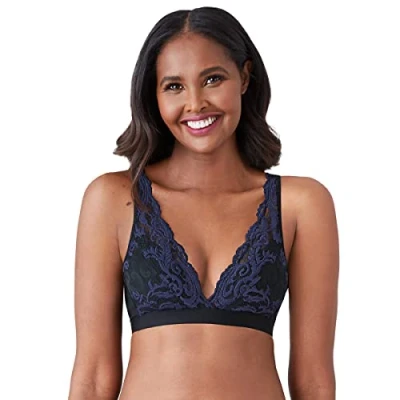 Image of Wacoal Women&#039;s Instant Icon Bralette Plunge Bra, Black/Eclipse, XXL