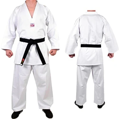 Image of MAR White Karate Gi, Trousers, Martial Arts Uniform Men &amp; Women; Kids Adult Sizes V Neck Student Uniform, 8oz Fabric Suit, Suit (0/130)