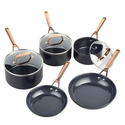 Image of Ninja Extended Life 5 Piece Ceramic Cookware Set (20 &amp; 24cm Frying Pans + 16, 18 20cm Saucepans), Non Stick, Oven Safe to 285C, Black Copper, CW95000AMZUKCP