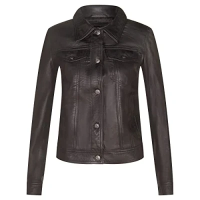 Image of Infinity Leather Womens Trucker Jeans Jacket Anderlecht Black Size 10 UK