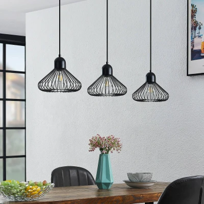 Image of Lindby Metehan pendant light, 3 bulb, black