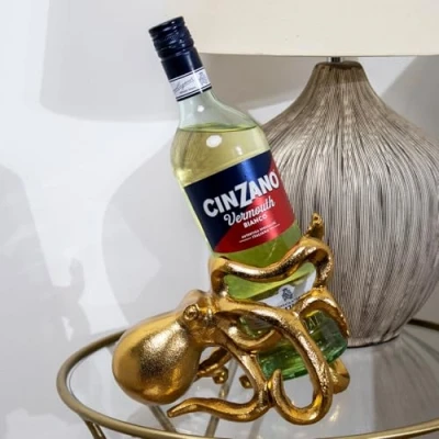 Image of Darthome Gold Octopus Wine Holder Metal Modern Nautical Kitchen Table Single Bottle Stand