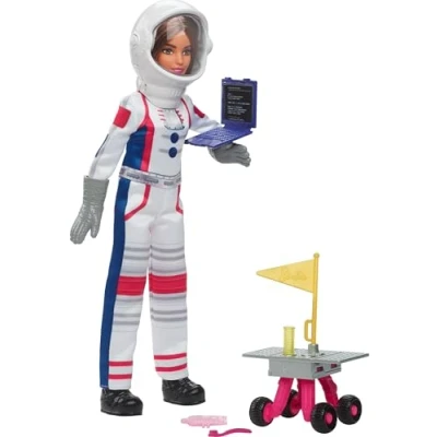 Image of Barbie 65th Anniversary Doll &amp; 10 Accessories, Astronaut Set with Brunette Doll, Rolling Rover, Space Helmet Flipping Shield More, HRG45