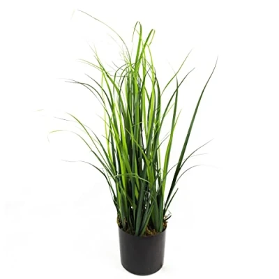 Image of Leaf Design UK Realistic Artificial Grass Plant with Pot, Lemongrass, 60cm