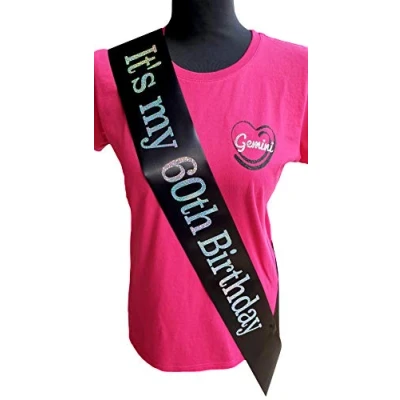 Image of Gemini Ribbons It&#039;s my 60th Birthday Sash Holographic Party Womens Mens Gift
