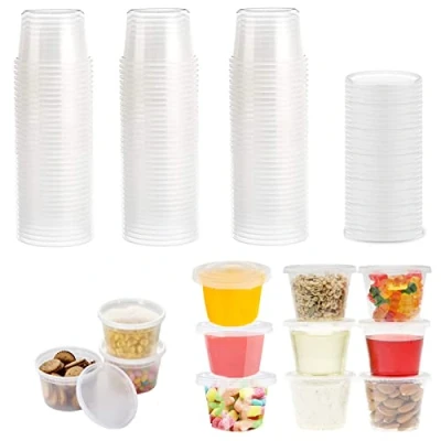 Image of Surflyee 50 Pack Plastic Containers with Lids, 100ML 4OZ Food Sauce Pots, Leakproof, Small Pots for Takeaway Food, Dip, Soup, Salad, Condiment