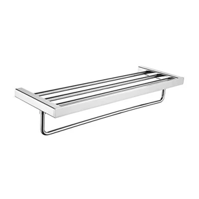Image of Ibergrif Plinto, Square Towel Rail with Shelf, Wall Mounted Bathroom Rack, Brass, Chrome