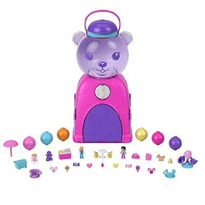 Image of Polly Pocket Gumball Bear Playset, 4 Play Spaces, 32 Pieces: 2 Dolls, Non edible Gumballs &amp; Reloadable Feature, Years Old Up​​​​​, HJN90