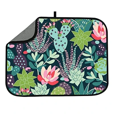 Image of JOSGACRS Flower Dish Drying Mat Absorbent Reversible Kitchen Countertop Heat Resistant Pad Drainer Mats for Counter 18x24 inch（Green Leaf）