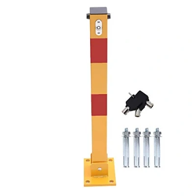 Image of KATSU Car Parking Space Lock Bollard, High Visibility Yellow and Red Lockable Fold Down Barrier Post, Private Park Driveway Guard Saver Blocker, Upper Lock, 60cm Height 161872