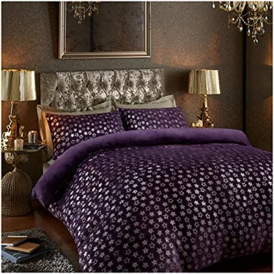 Image of GC GAVENO CAVAILIA Teddy Star Duvet Cover, Cosy Warm Fleece Bedding Set, Cuddle Fluffy Single Quilt Covers, Purple