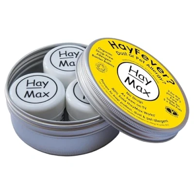 Image of HayMax Allergen Barrier Balm Triple Tin Pure Pack of 3 Organic, Natural &amp; Non Drowsy Hay Fever Allergy Relief Traps Pollen, Dust Other Particles Apply Around The Nose Eyes