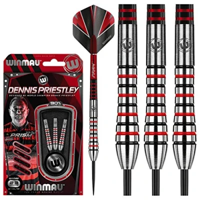 Image of WINMAU Champions Dennis Priestley 23g Tungsten Steeltip Darts Set with Flights and Prism Shafts (Stems)