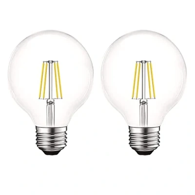 Image of WULUN 4W G80 (80mm) E27 LED Filament Glass Globe Cool White 6500K, 40 Watt Incandescent Bulb Equivalent, Retro Edison Decorative Bulbs, AC 220 240V, Non dimmable, Pack of 2