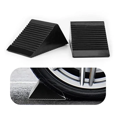 Image of Alpinista Wheel Chocks for Motorhome Caravan Rubber Stoppers Cars Trailer Vehicles Black Pack of 2