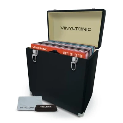 Image of Vinyl Tonic 12&quot; LP Storage Case PU Leather Fully Lined Interior Reinforced Steel Corners Cleaning Kit Included (Black)