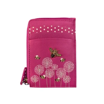 Image of Mala Leather Coin &amp; Card Purse Bumble bee RFID Protection Moonflower (Pink)