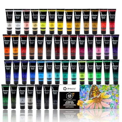 Image of Artecho Acrylic Paint Set for Art, 48 Colors 36ml Basic Supplies Wood, Fabric, Crafts, Canvas, Leather&amp;Stone