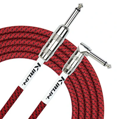Image of Kirlin IWC202PNRD 10FT Fabric Straight Angled Instrument Cable Guitar Lead, Red, 10 ft