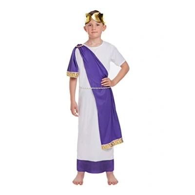 Image of QDS Kids Boys Roman Emperor Caesar Fancy Dress Costume Historical World Book Day Outfit Size Medium 7 9 Years, White, Purple, Gold