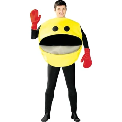 Image of Adult 80&#039;s Video Game Glutton Costume Retro Arcade Character Outfit for Men and Women Fun Chest Size Up to 44 Inches