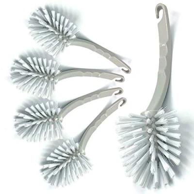 Image of 5 Pack Grey Plastic Dish Brush Set, Scrubber and Washing up Brushes for Kitchen, Sink Countertops with Firm Bristles Sturdy Handle (Pack of Fantail Brushes)