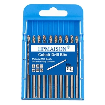 Image of HPMAISON True 5% Cobalt Jobber Drill Bit Set, 10Pcs 3.5mm M35 High Speed Steel Twist Bits, 135 Split Point Extremely Heat Resistant for Stainless Steel, Cast Iron, Hard Metal, Plastic, Wood