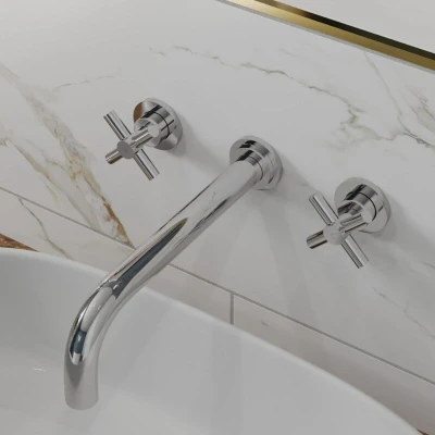 Image of Merano Tanaro Wall Mounted Bath Mixer Tap with Crosshead Handles Chrome
