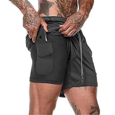 Image of XDSP Men’s Running Shorts with Pockets Quick Dry Breathable Active Gym Shorts, Double Layer Pants Built in Pocket (XL) Black