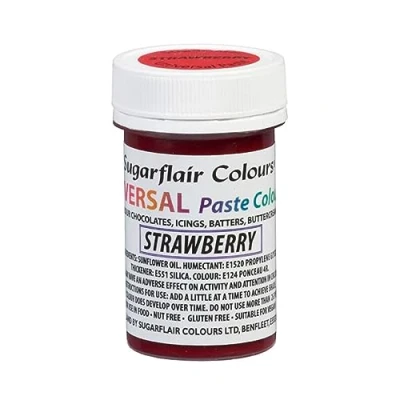 Image of Sugarflair Strawberry Universal Paste Food Colouring Concentrated Colour for Of All Foods Including Cake Mix, Chocolate, Batter, Icing, Buttercream &amp; More 22g