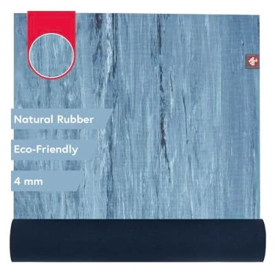 Image of Manduka eKOlite Yoga Mat Premium 4mm Thick and Fitness Mt, Eco Friendly Exercise, Pilates Sport Accessory, Biodegradable 71 Inch, Ebb Marbled Blue Color