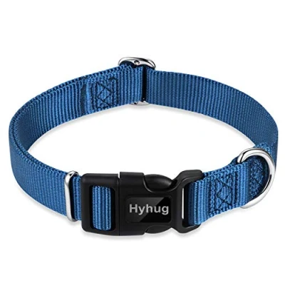 Image of Hyhug Design Classic Basic Nylon Dog Collar, Can Install Tag (Medium, Blue)
