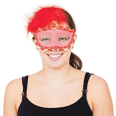 Image of Bristol Novelty EM123 Tall Feather Eye Mask, Red, One Size