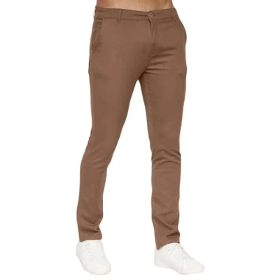 Image of Crosshatch Mens Chino Slim Fit Jeans Stretch Trousers Zip Fly Bottom Casual Work Cotton Pants Cinnam 40W / 31L