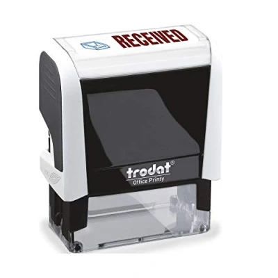 Image of Trodat Stamp 4912 Office Printy with English Text RECEIVED Self Inking, Red and Blue Ink, 18 x 46 mm