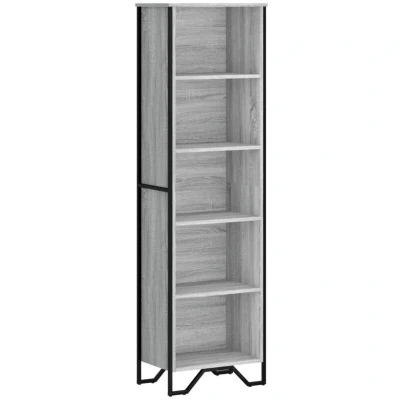 Image of vidaXL Grey Sonoma Bookcase Bookshelf Rack Storage Cabinet Engineered Wood with Metal Feet, 5 Compartments, 50 x 31 169 cm, Modern Style