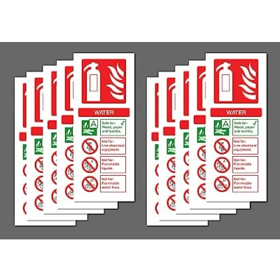 Image of Water Fire Extinguisher ID Safety Sign 200mm x 80mm (Pack of 10 Signs) Self Adhesive Stickers