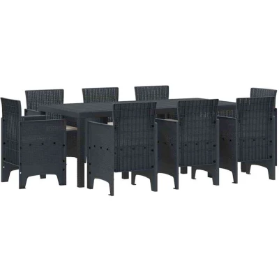 Image of vidaXL 9 Piece Garden Dining Set with Cushions Anthracite Poly Rattan